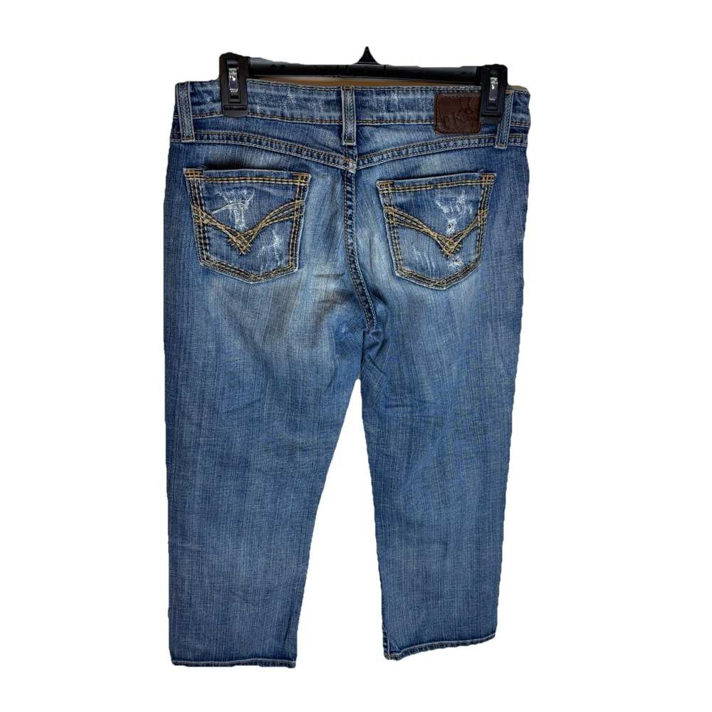 BKE Jeans Women's Size 27 Blue Medium Wash Distressed Denim Sarah Low Rise Crop - Picture 2 of 8